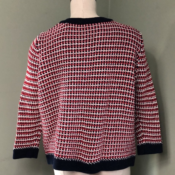 Talbots Knit Sweater 1X Petite Cardigan Red White Blue Cotton - Picture 2 of 10